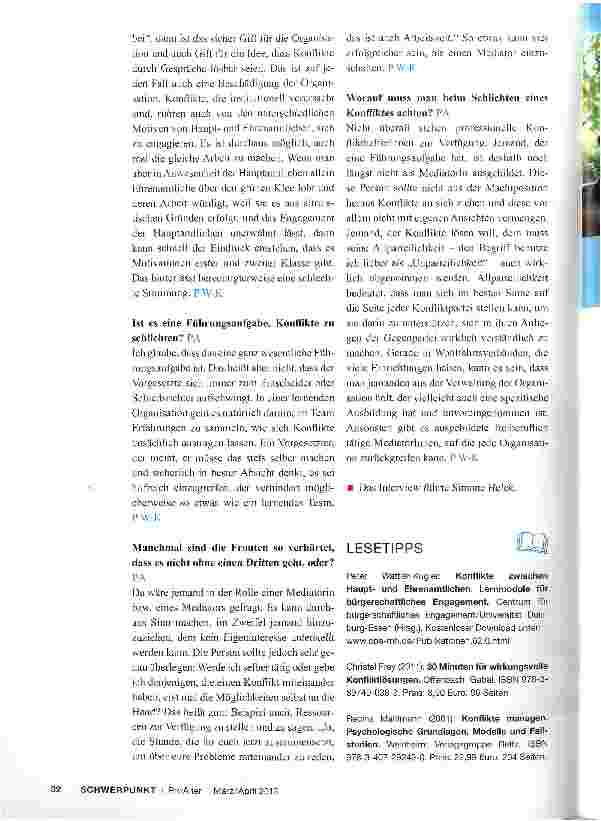 Vorschauseite 4: „Konflikte sind etwas Menschliches Interview mit dem Dipl. -Psychologen Peter Wattler-Kugler