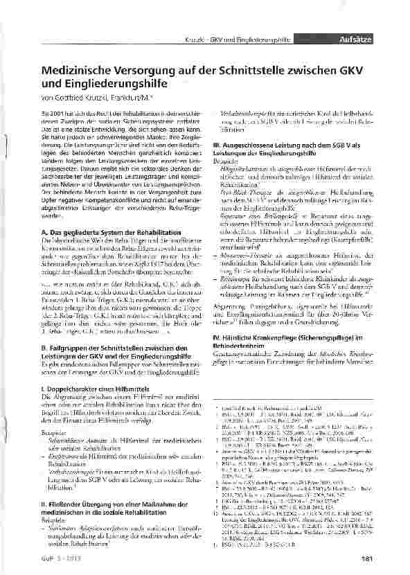 Vorschauseite 1: Medizinische Versorgung auf der Schnittstelle zwischen GKV und Eingliederungshilfe