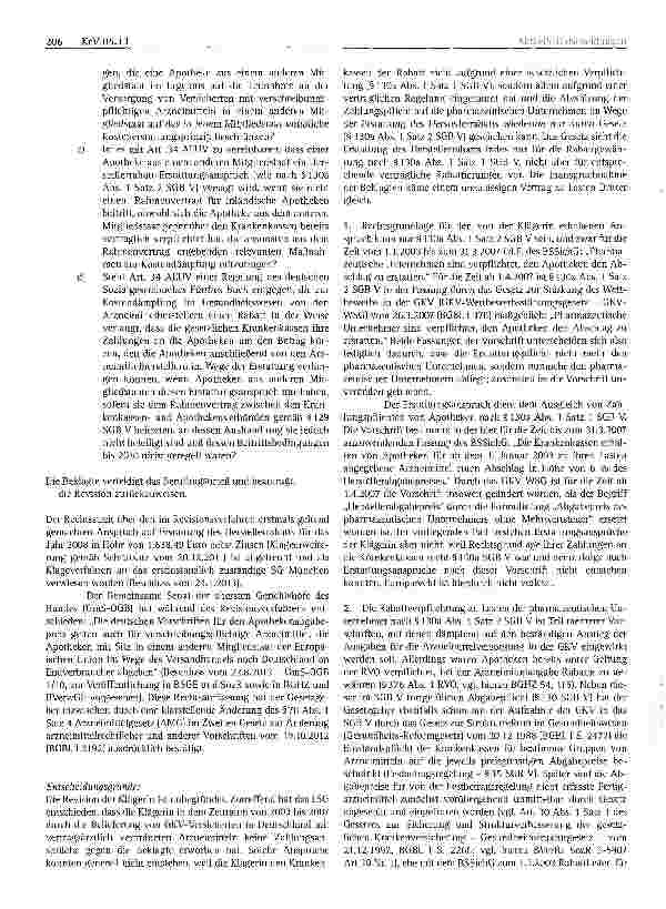 Vorschauseite 2: Krankenversicherungsrecht Versandapotheke mit Sitz in einem anderen Mitgliedstaat der Europäischen Union - kein Anspruch auf Erstattung des sog. Hers teil errabatts bei Einzelvert…