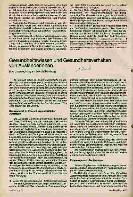Vorschauseite 1: Gesundheitswissen und Gesundheitsverhalten von Ausländerinnen Eine Untersuchung am Beispiel Hamburg
