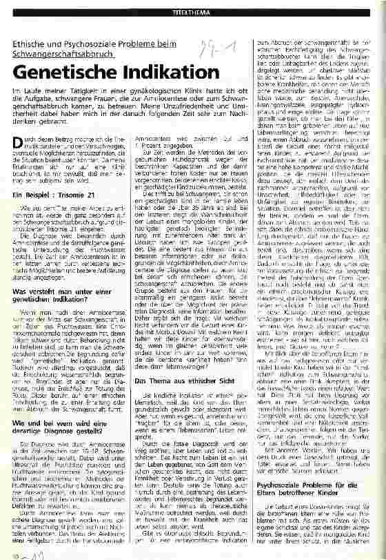 Vorschauseite 1: Genetische Indikation Ethische und psychosoziale Probleme beim Schwangerschaftsabbruch