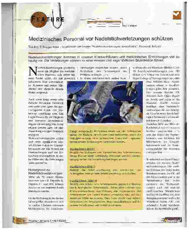Vorschauseite 1: Medizinisches Personal vor Nadelstichverletzungen schützen