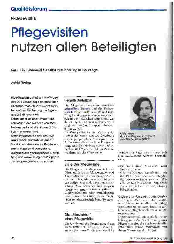 Vorschauseite 1: Pflegevisiten nutzen allen Beteiligten Teil 1: Ein Instrument zur Qualitätssicherung in der Pflege