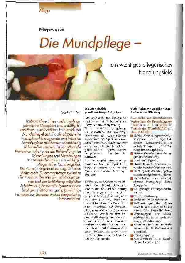 Vorschauseite 1: Die Mundpflege - ein wichtiges pflegerisches Handlungsfeld