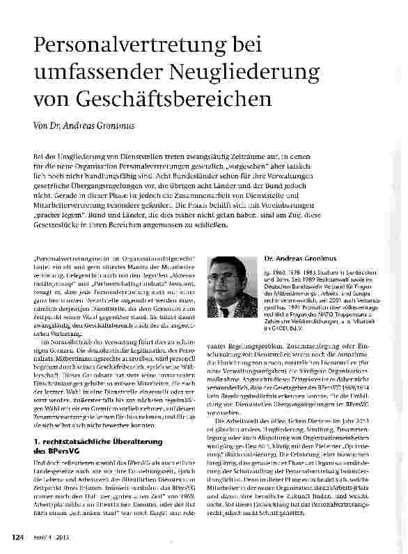 Vorschauseite 1: Personalvertretung bei umfassender Neugliederung von Geschäftsbereichen