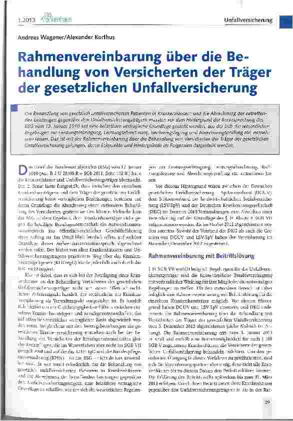 Vorschauseite 1: Rahmenvereinbarung über die Behandlung von Versicherten der Träger der gesetzlichen Unfallversicherung