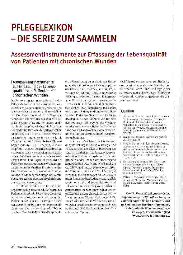 Vorschauseite 1: PFLEGELEXIKON -DIE SERIE ZUM SAMMELN Assessmentinstrumente zur Erfassung der Lebensqualität von Patienten mit chronischen Wunden