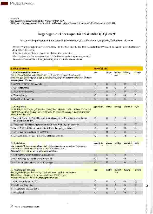 Vorschauseite 3: PFLEGELEXIKON -DIE SERIE ZUM SAMMELN Assessmentinstrumente zur Erfassung der Lebensqualität von Patienten mit chronischen Wunden