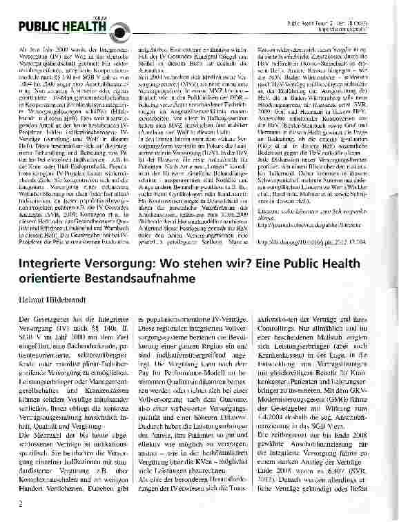 Vorschauseite 1: Integrierte Versorgung: Wo stehen wir? Eine Public Health orientierte Bestandsaufnahme