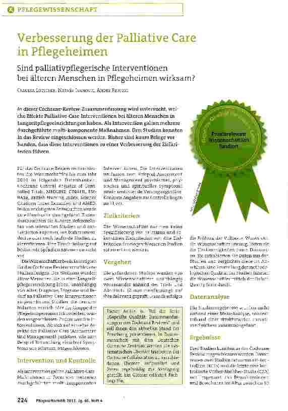 Vorschauseite 1: Verbesserung der Palliative Care in Pflegeheimen