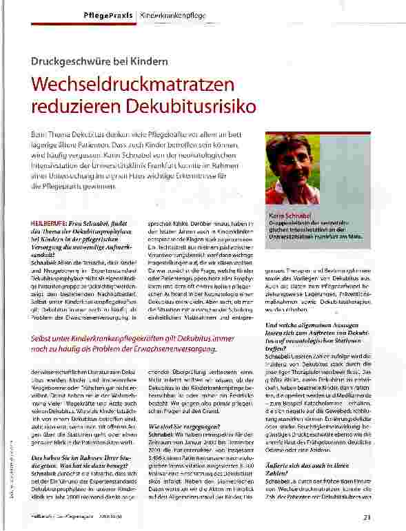 Vorschauseite 1: Wechseldruckmatratzen reduzieren Dekubitusrisiko