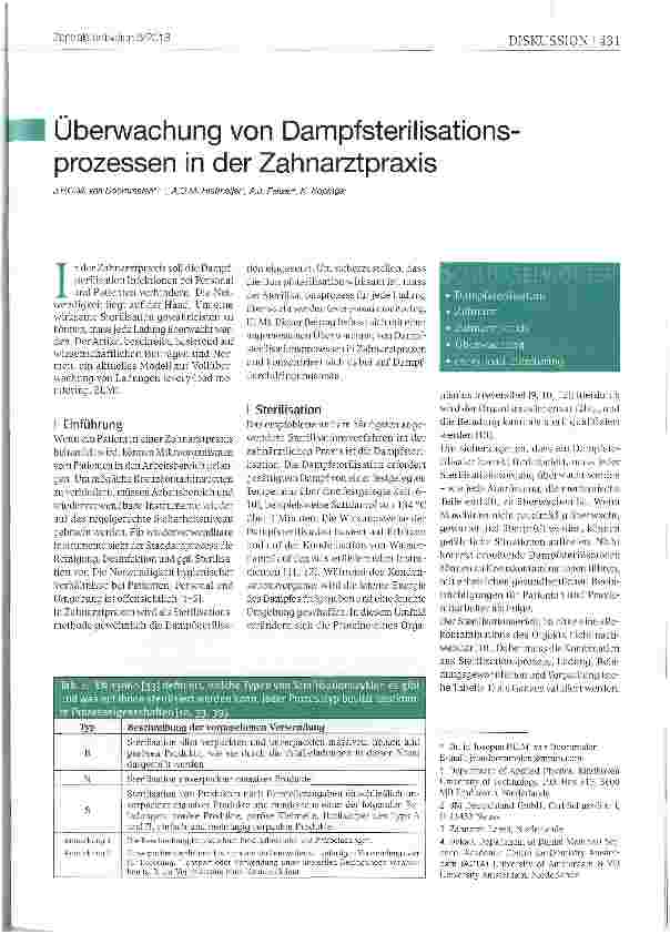 Vorschauseite 1: Überwachung von Dampfsterilisationsprozessen in der Zahnarztpraxis