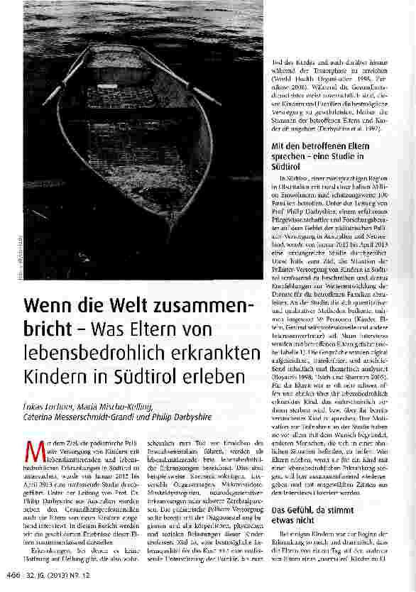 Vorschauseite 1: Wenn die Welt zusammenbricht - Was Eltern von lebensbedrohlich erkrankten Kindern in Südtirol erleben