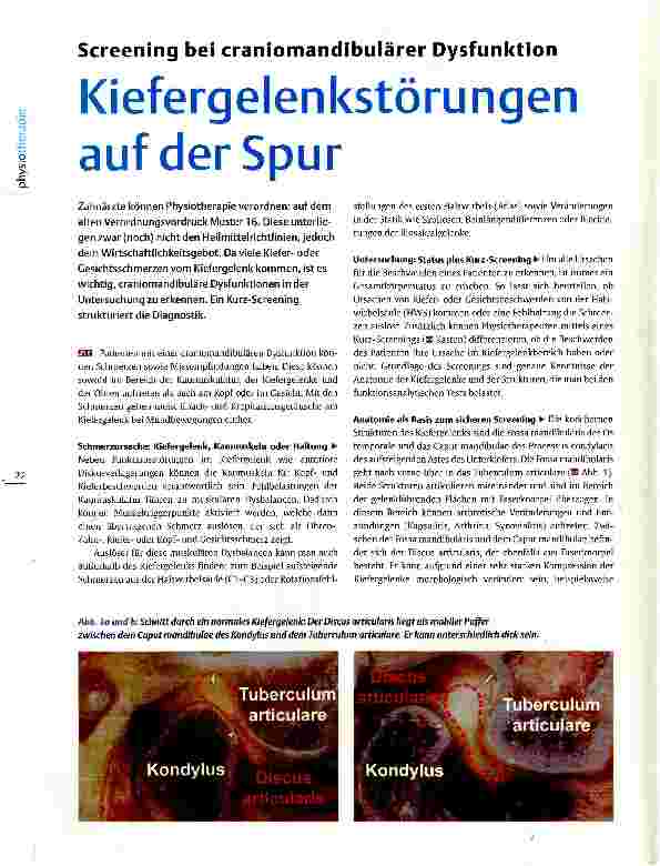 Vorschauseite 1: Screening bei craniomandibulärer Dysfunktion Kiefergelenkstörungen auf der Spur