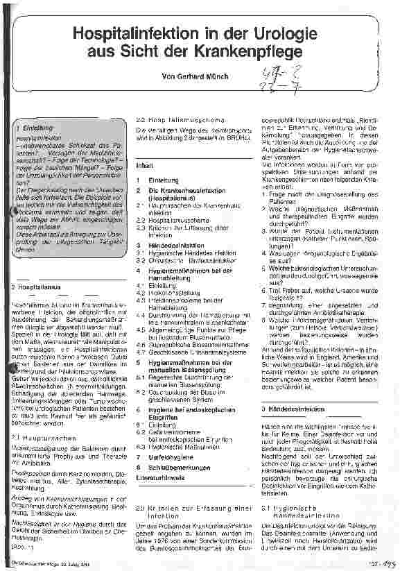 Vorschauseite 1: Hospitalinfektion in der Urologie aus der Sicht der Krankenpflege