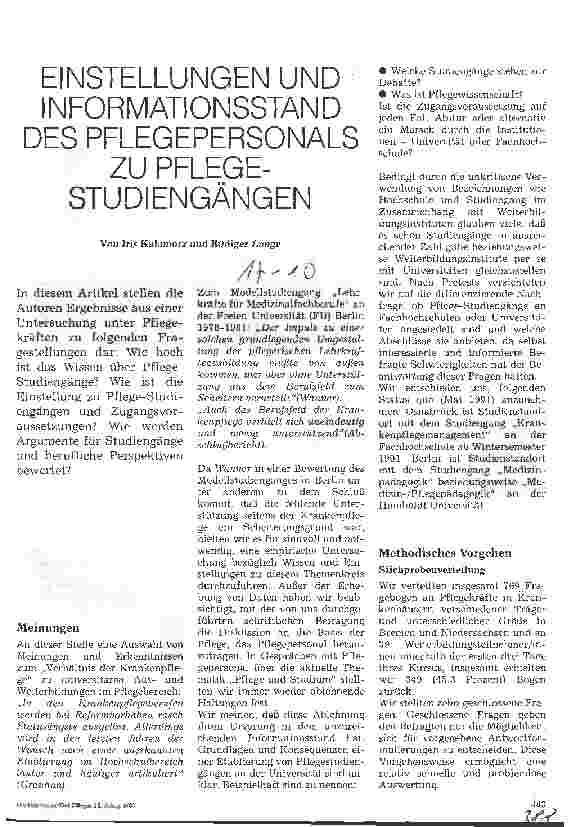 Vorschauseite 1: Einstellungen und Informationsstand des Pflegepersonals zu Pflegestudiengängen