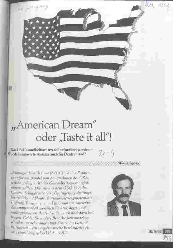 Vorschauseite 1: American Dream oder Taste it all! Das US-Gesundheitswesen soll reformiert werden - bedenkenswerte Ansätze auch für Deutschland?