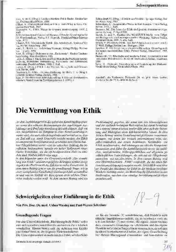 Vorschauseite 1: Die Vermittlung von Ethik Schwierigkeiten einer Einführung in die Ethik
