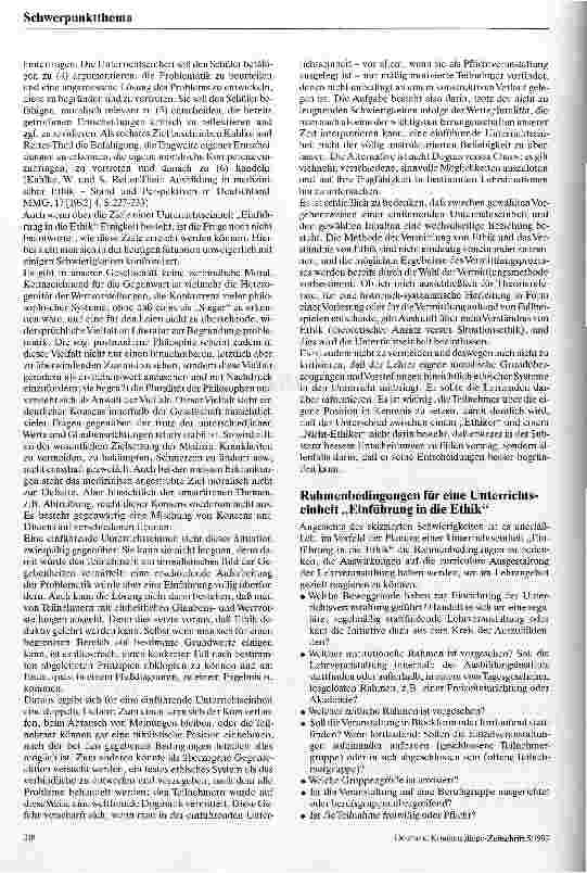 Vorschauseite 2: Die Vermittlung von Ethik Schwierigkeiten einer Einführung in die Ethik