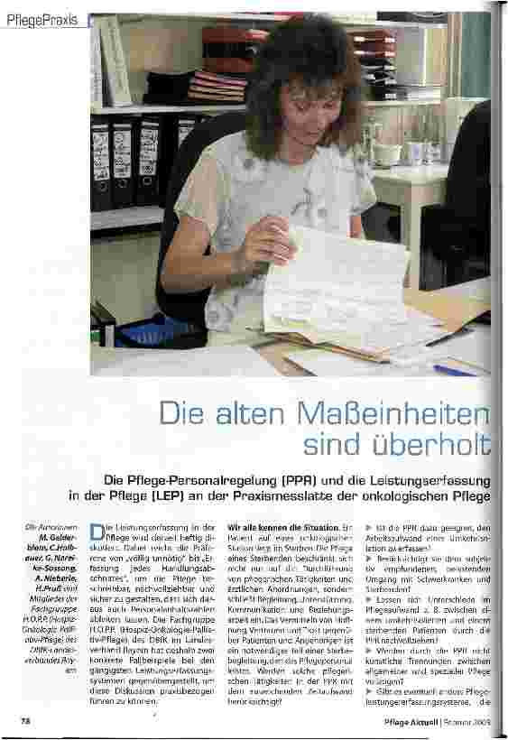 Vorschauseite 1: Die alten Maßeinheiten sind überholt Die Pflege-Personalregelung (PPR) und die Leistungserfassung in der Pflege (LEP) an der Praxismesslatte der onkologischen Pflege