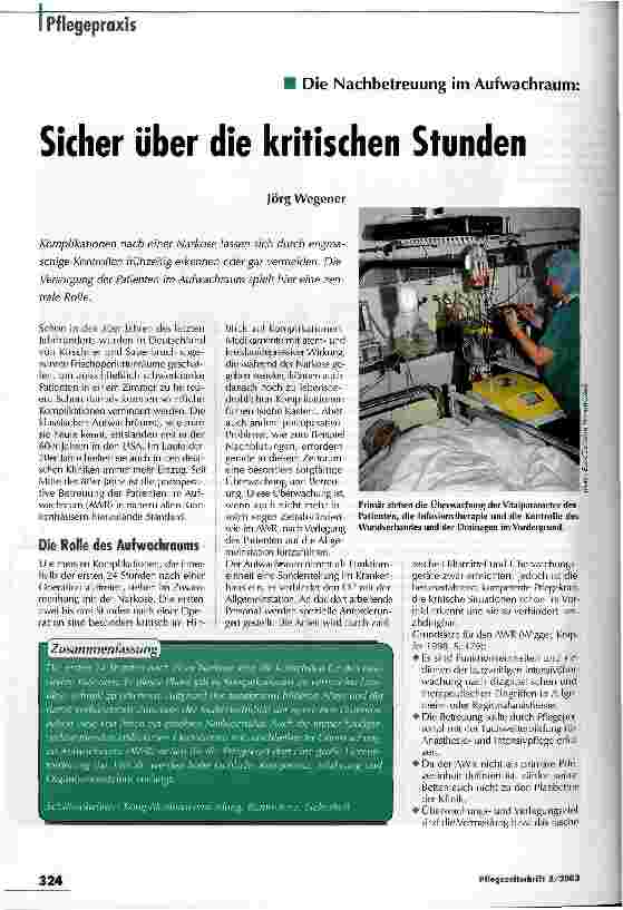 Vorschauseite 1: Sicher über die kritischen Stunden Die Nachbetreuung im Aufwachraum