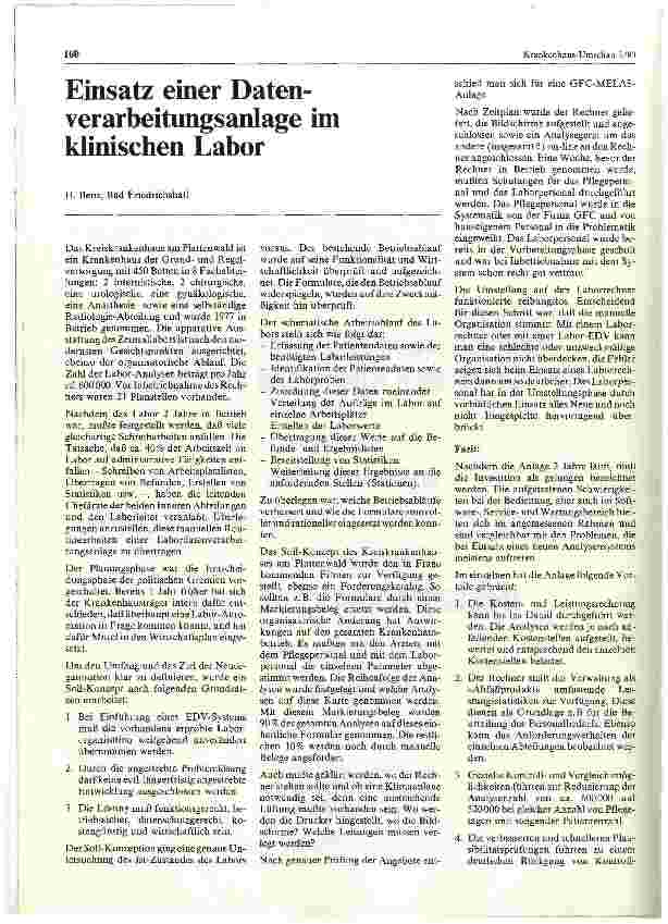 Vorschauseite 1: Einsatz einer Datenverarbeitungsanlage im klinischen Labor