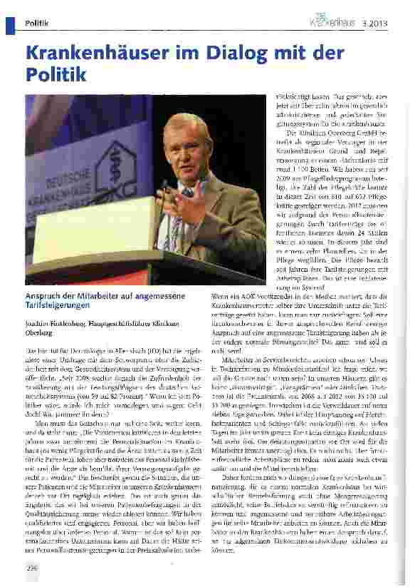 Vorschauseite 1: Krankenhäuser im Dialog mit der Politik