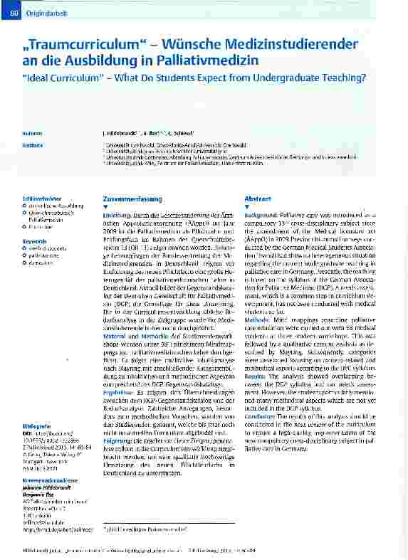 Vorschauseite 1: „Traumcurriculum - Wünsche Medizinstudierender an die Ausbildung in PalliativmedizinIdeal Curriculum - What Do Students Expect from Undergraduate Teaching?