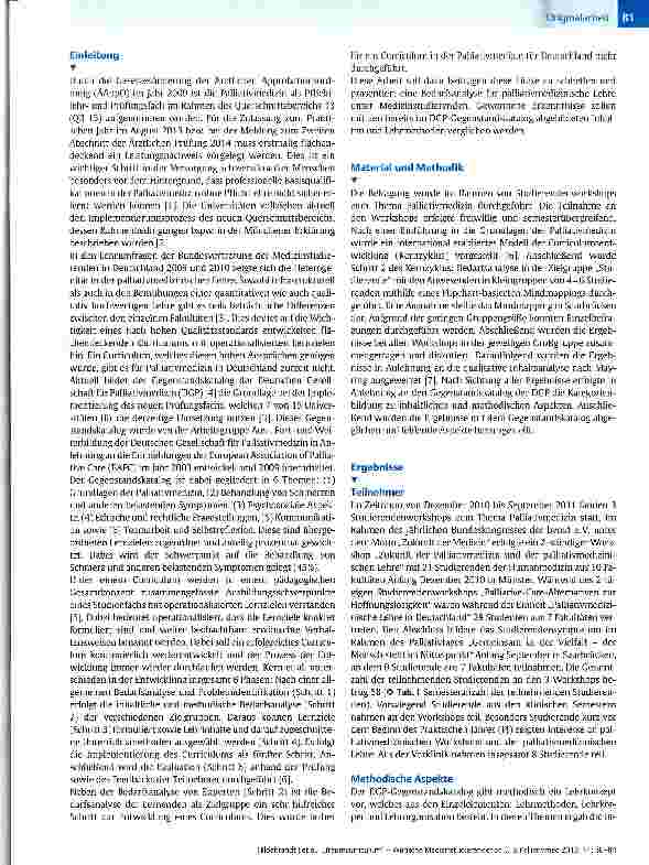 Vorschauseite 2: „Traumcurriculum - Wünsche Medizinstudierender an die Ausbildung in PalliativmedizinIdeal Curriculum - What Do Students Expect from Undergraduate Teaching?