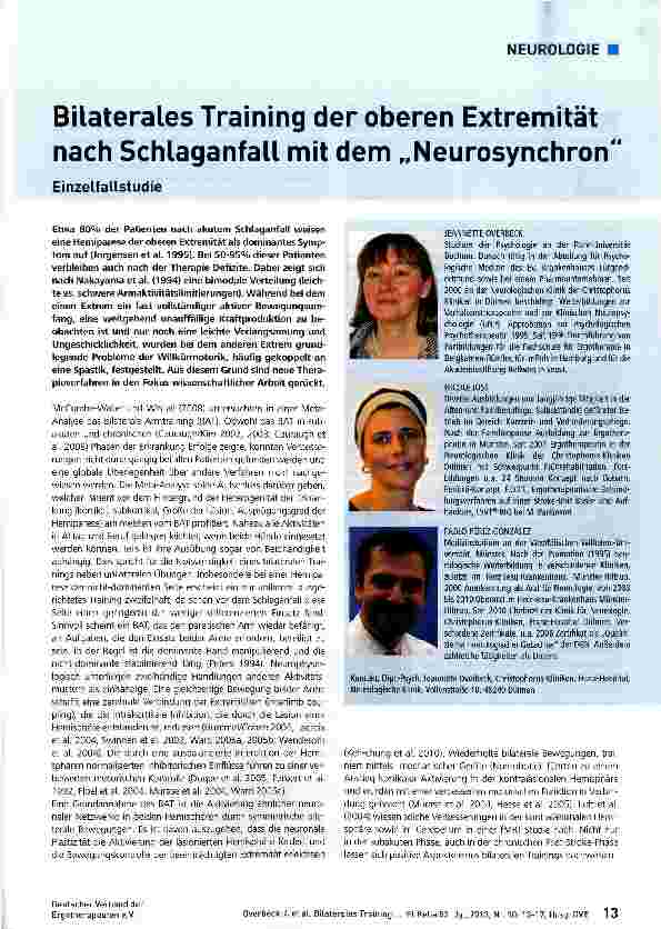 Vorschauseite 1: Bilaterales Training der oberen Extremität nach Schlaganfall mit dem „Neurosynchron