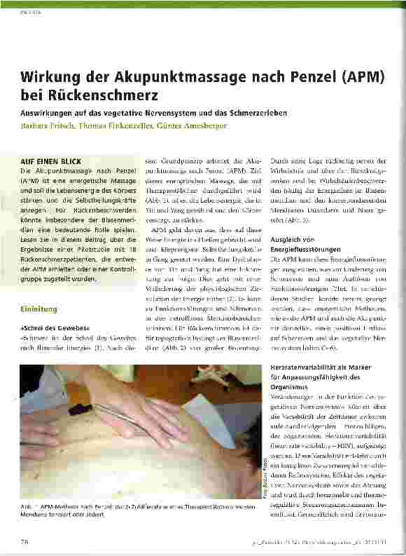 Vorschauseite 1: Wirkung der Akupunktmassage nach Penzel (APM) bei Rückenschmerz