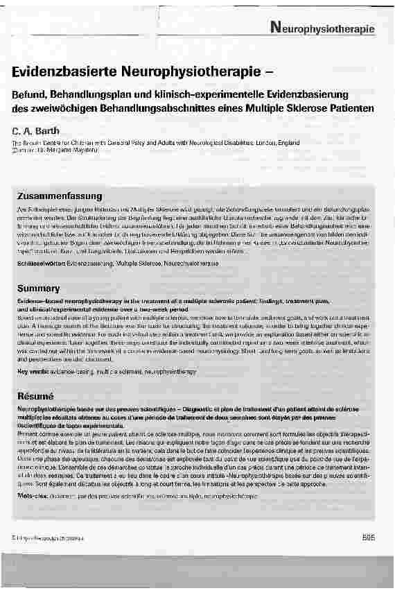 Vorschauseite 1: Evidenzbasierte Neurophysiotherapie - Befund, Behandlungsplan und klinisch-experimentelle Evidenzbasierung des zweiwöchigen Behandlungsabschnittes eines Multiple Sklerose Patienten