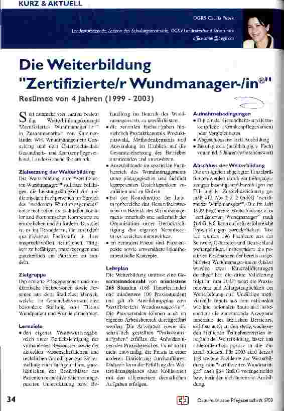 Vorschauseite 1: Die Weiterbildung Zertifizierte/r Wundmanager-/in Resümee von 4 Jahren (1999-2003)