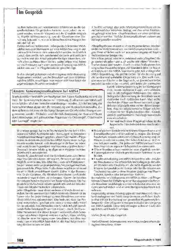 Vorschauseite 2: Hygienische Basismaßnahmen schaffen Sicherheit MRSA gefährdet Menschen in Altenpflegeheimen
