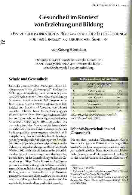 Vorschauseite 1: Gesundheit im Kontext von Erziehung und Bildung Ein zukunftsorientiertes Reformmodell der Lehrerbildung für das Lehramt an beruflichen Schulen