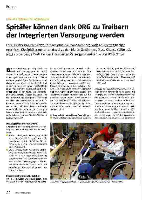 Vorschauseite 1: Spitäler können dank DRG zu Treibern der Integrierten Versorgung werden