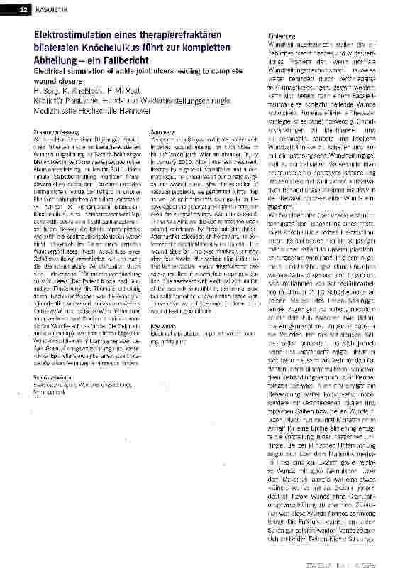 Vorschauseite 1: Elektrostimulation eines therapierefraktären bilateralen Knöchelulkus führt zur kompletten Abheilung-ein Fallbericht