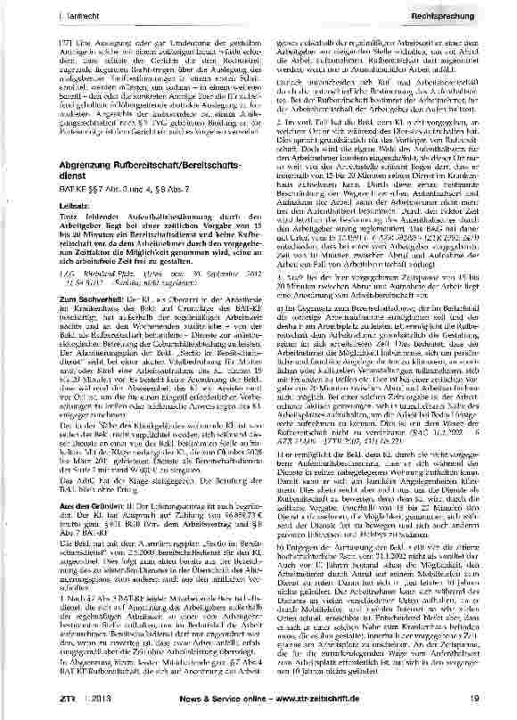 Vorschauseite 1: Abgrenzung Rufbereitschaft/Bereitschaftsdienst BAT-KF §§ 7 Abs. 3 und 4, § 8 Abs. 7