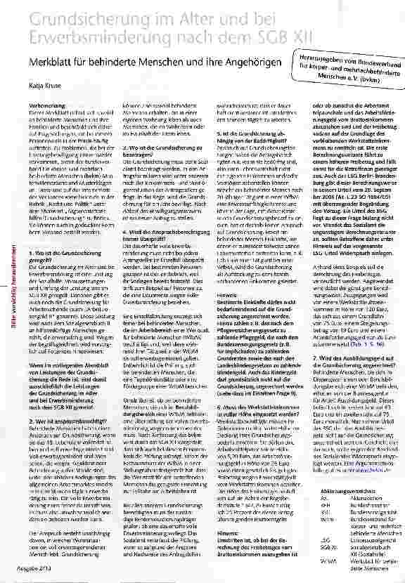 Vorschauseite 1: Grundsicherung im Alter und bei Erwerbsminderung nach dem SGB XII