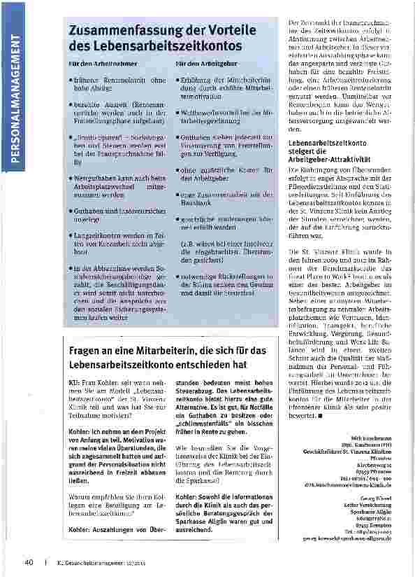 Vorschauseite 3: Lebensarbeitszeitkonto für Klinik-Mitarbeiter