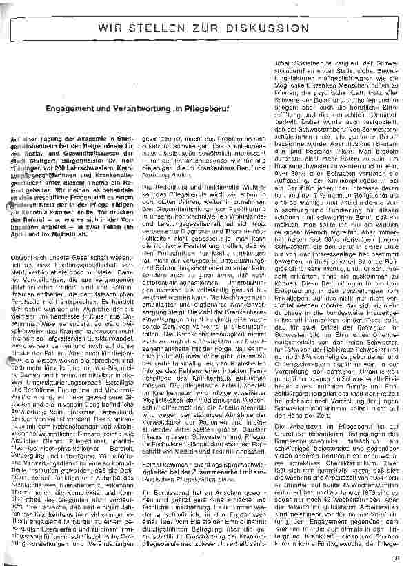 Vorschauseite 1: Wir stellen zur Diskussion Engagement und Verantwortung im Pflegeberuf