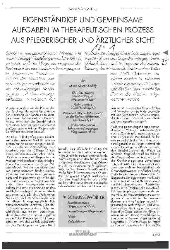 Vorschauseite 1: Eigenständige und gemeinsame Aufgaben im therapeutischen Prozeß aus pflegerischer und ärztlicher Sicht