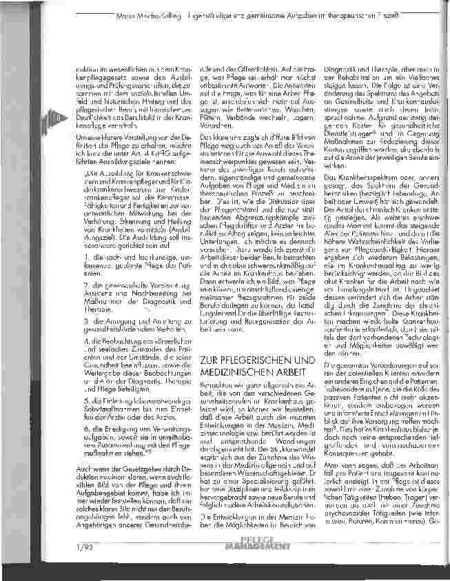 Vorschauseite 2: Eigenständige und gemeinsame Aufgaben im therapeutischen Prozeß aus pflegerischer und ärztlicher Sicht