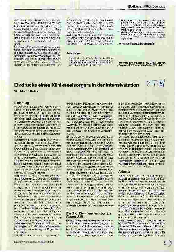 Vorschauseite 1: Menschen in der Intensivstation Eindrücke eines Klinikseelsorgers in der Intensivstation