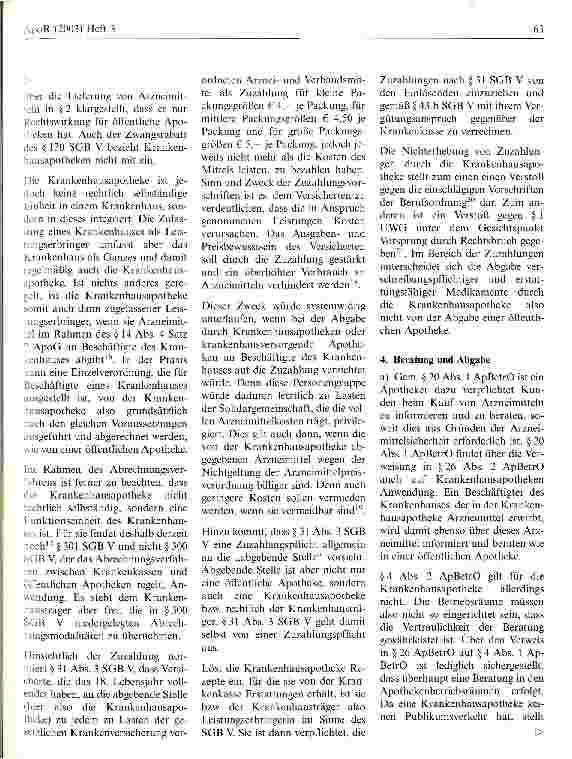 Vorschauseite 5: Zur Abgabe von Arzneimitteln an Krankenhausbeschäftigte durch die Krankenhausapotheke