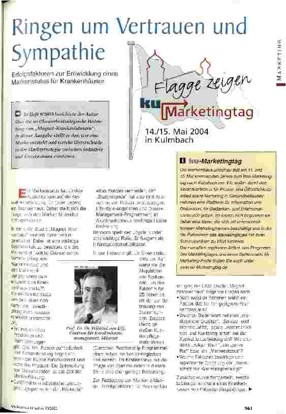 Vorschauseite 1: Ringen um Vertrauen und Sympathie Erfolgsfaktoren zur Entwicklung eines Markenstatus für Krankenhäuser