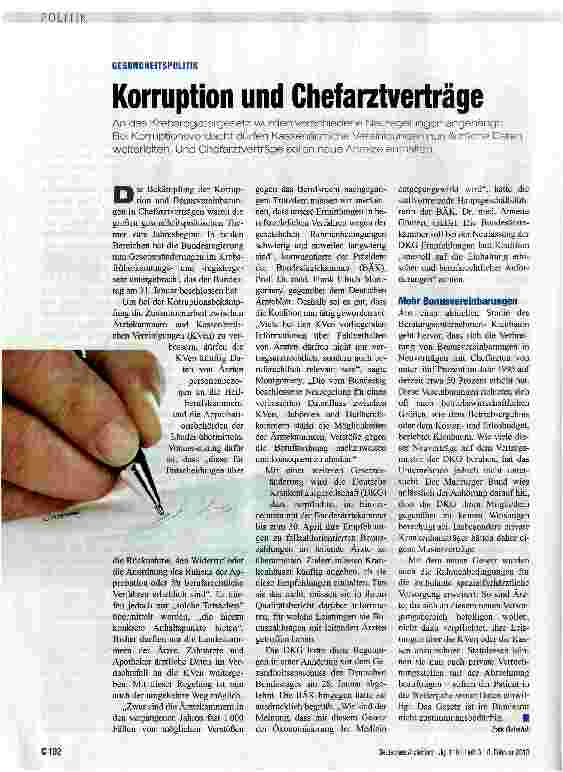 Vorschauseite 1: Korruption und Chefarztverträge