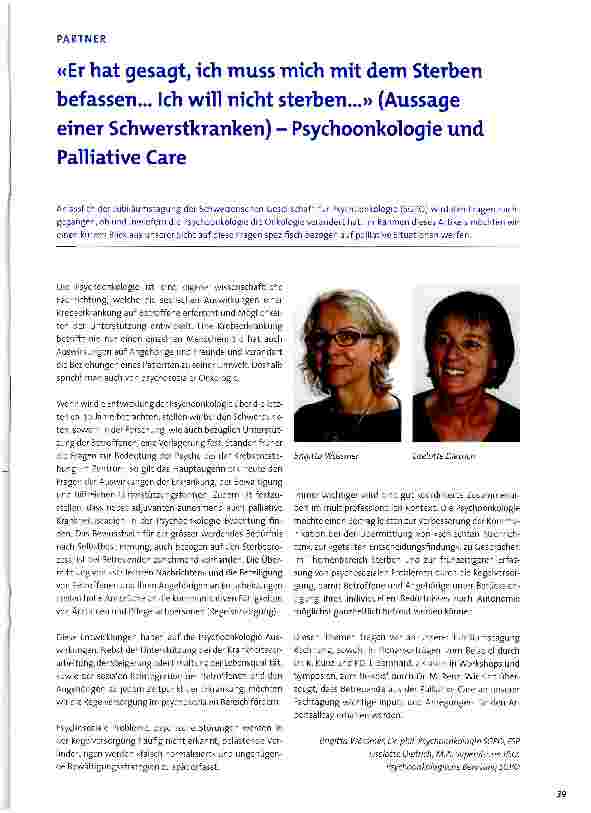 Vorschauseite 1: «Er hat gesagt, ich muss mich mit dem Sterben befassen... Ich will nicht sterben...» (Aussage einer Schwerstkranken) - Psychoonkologie und Palliative Care