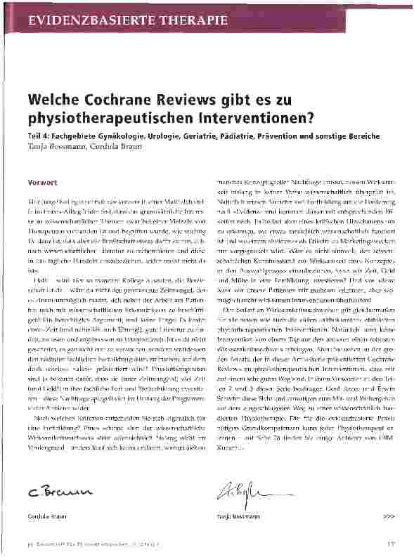 Vorschauseite 1: Welche Cochrane Reviews gibt es zu physiotherapeutischen Interventionen?