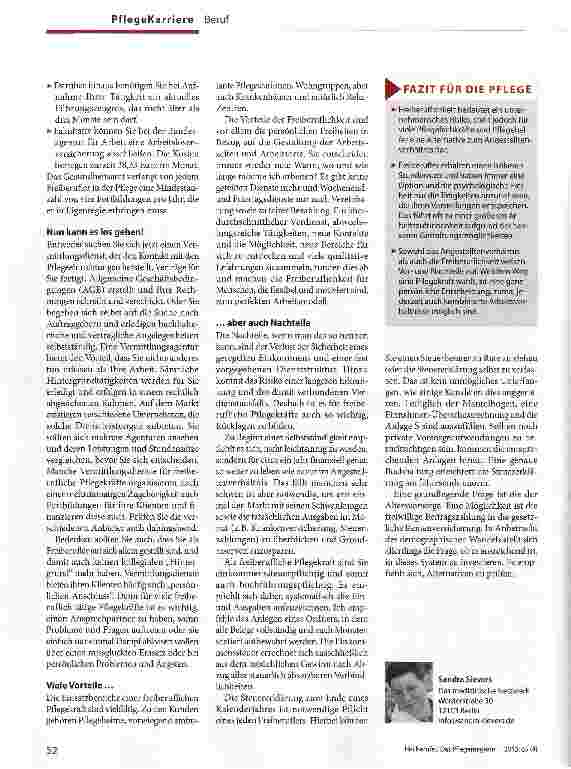 Vorschauseite 2: Freiberuflich in der Pflege eine Chance für Flexible